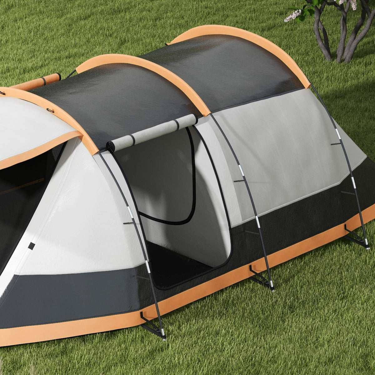 Outsunny 2 Man Camping Tent, with Two Rooms and Porch - Orange
