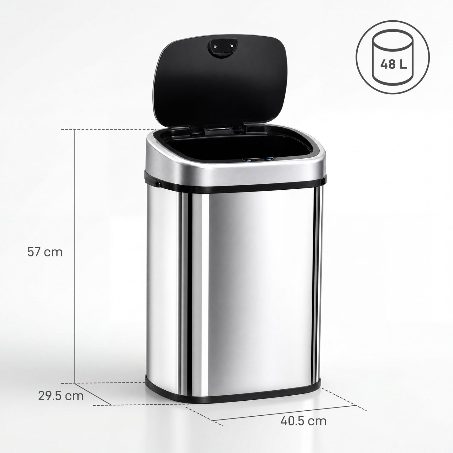 HOMCOM 48L Motion Sensor Bin, Automatic Touchless Rubbish Bin with Fingerprint Resistant Stainless Steel for Kitchen, Hygienic Gyms, Home Office Use, Silver Tone