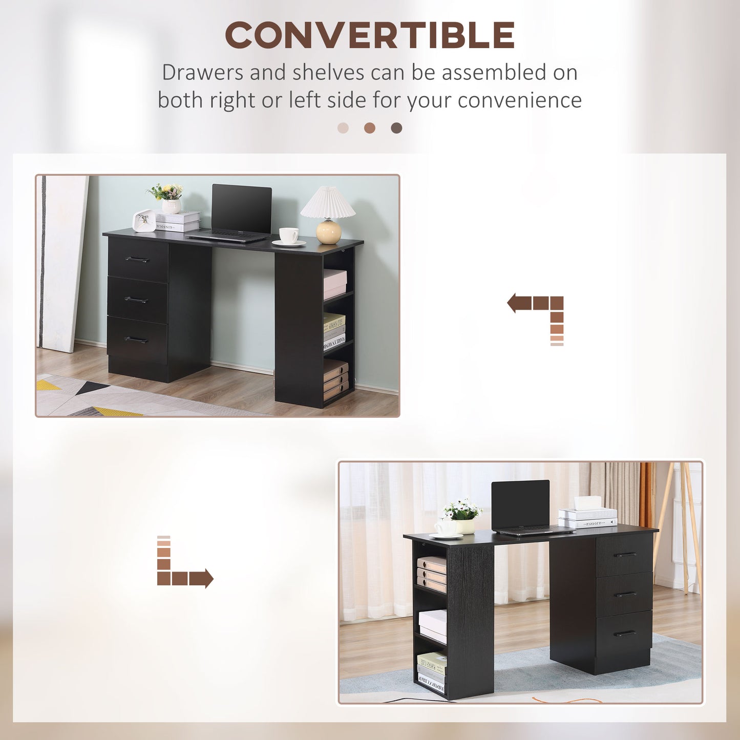 HOMCOM Computer Desk with Drawers, Home Office Desk, Writing Table, PC Workstation with 3 Storage Shelves for Working, Study, 120 x 49 x 72 cm, Black