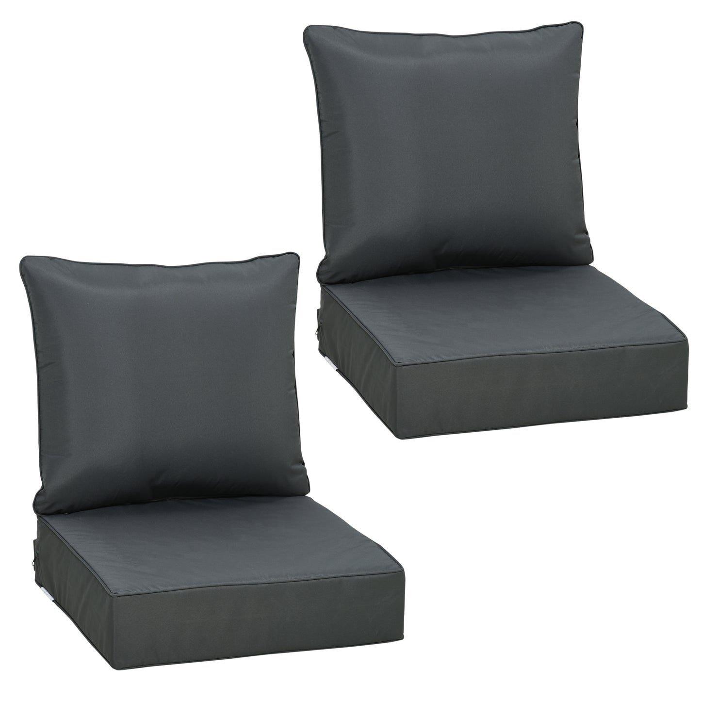 Photo of Outsunny Outdoor Seat and Back Cushion Sets, 63L x 55W x 15Dcm Olefin Patio Deep Seating Chair Fade Resistant Replacement Cushion for Rattan Sofa, Indoor or Outdoor Furniture, Dark Grey in Grey colour on a white background