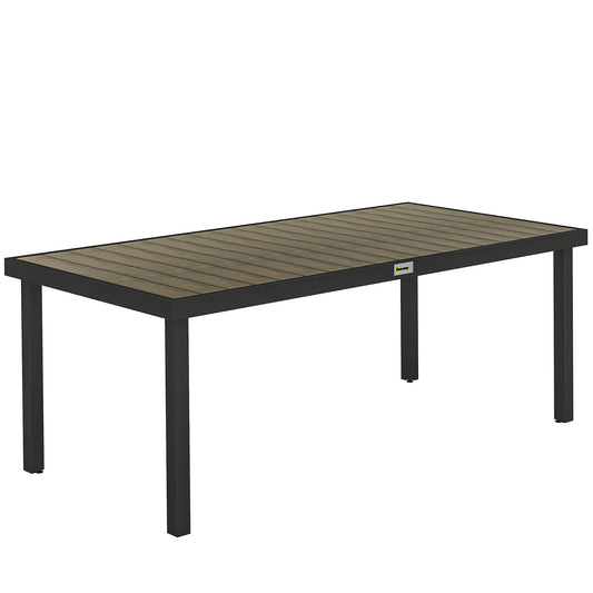 Photo of Outsunny Aluminium Outdoor Garden Dining Table for 8 People, Faux Wood Top, for Garden, Patio, 190 x 90 x 74cm, Brown in Brown colour on a white background