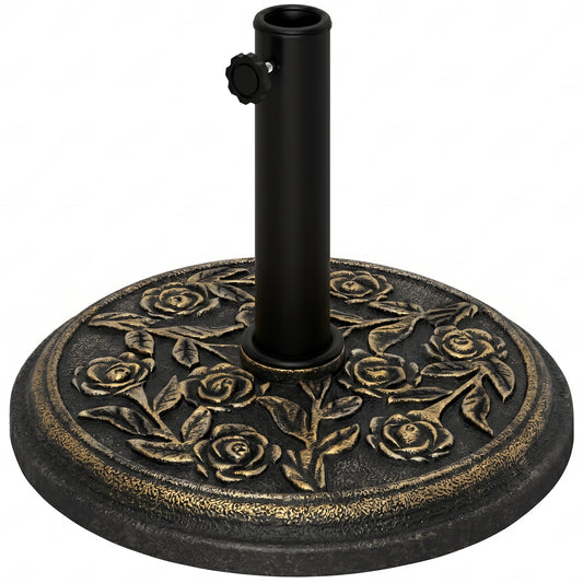 Photo of Outsunny 9kg Garden Parasol Base, Round Resin Cast Iron Effect Sun Umbrella Base, Outdoor Umbrella Stand for 38mm or 48mm Outdoor Umbrella Poles, Bronze Tone in Tone colour on a white background