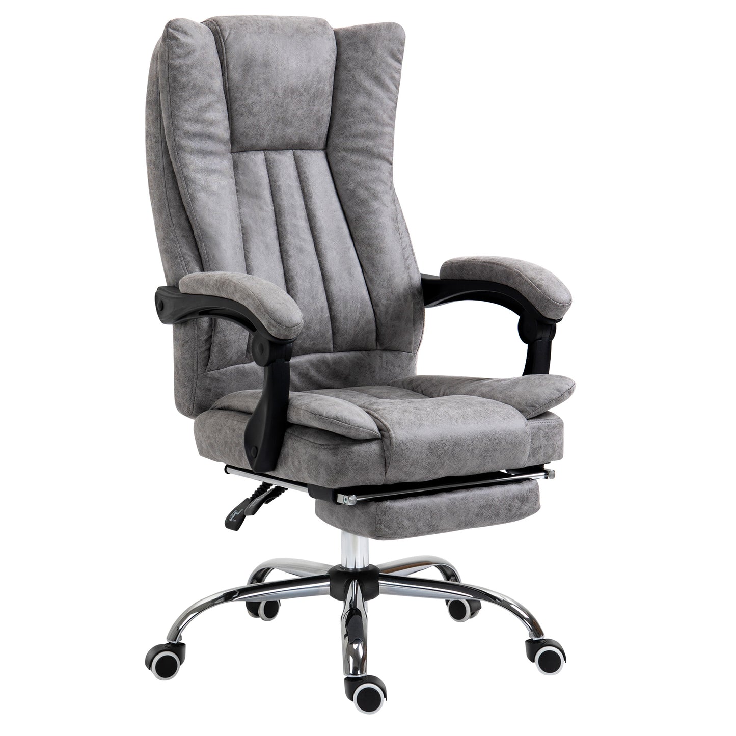Photo of Vinsetto Home Office Chair Microfibre Desk Chair with Reclining Function Armrests Swivel Wheels Footrest Grey in Grey colour on a white background