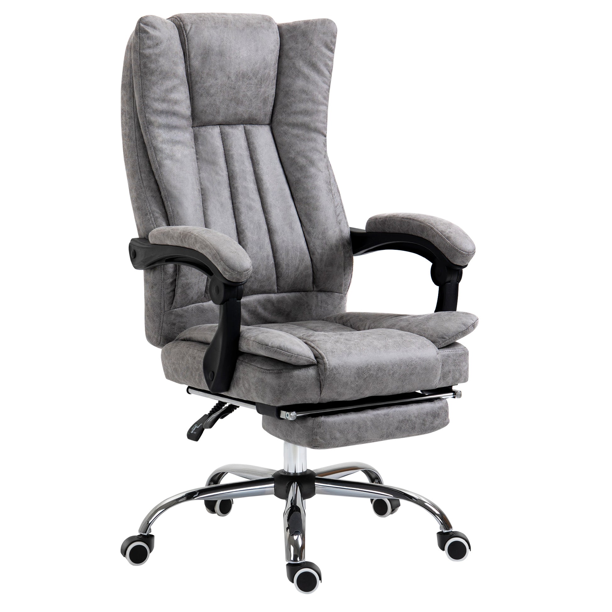 Photo of Vinsetto Home Office Chair Microfibre Desk Chair with Reclining Function Armrests Swivel Wheels Footrest Grey in Grey colour on a white background