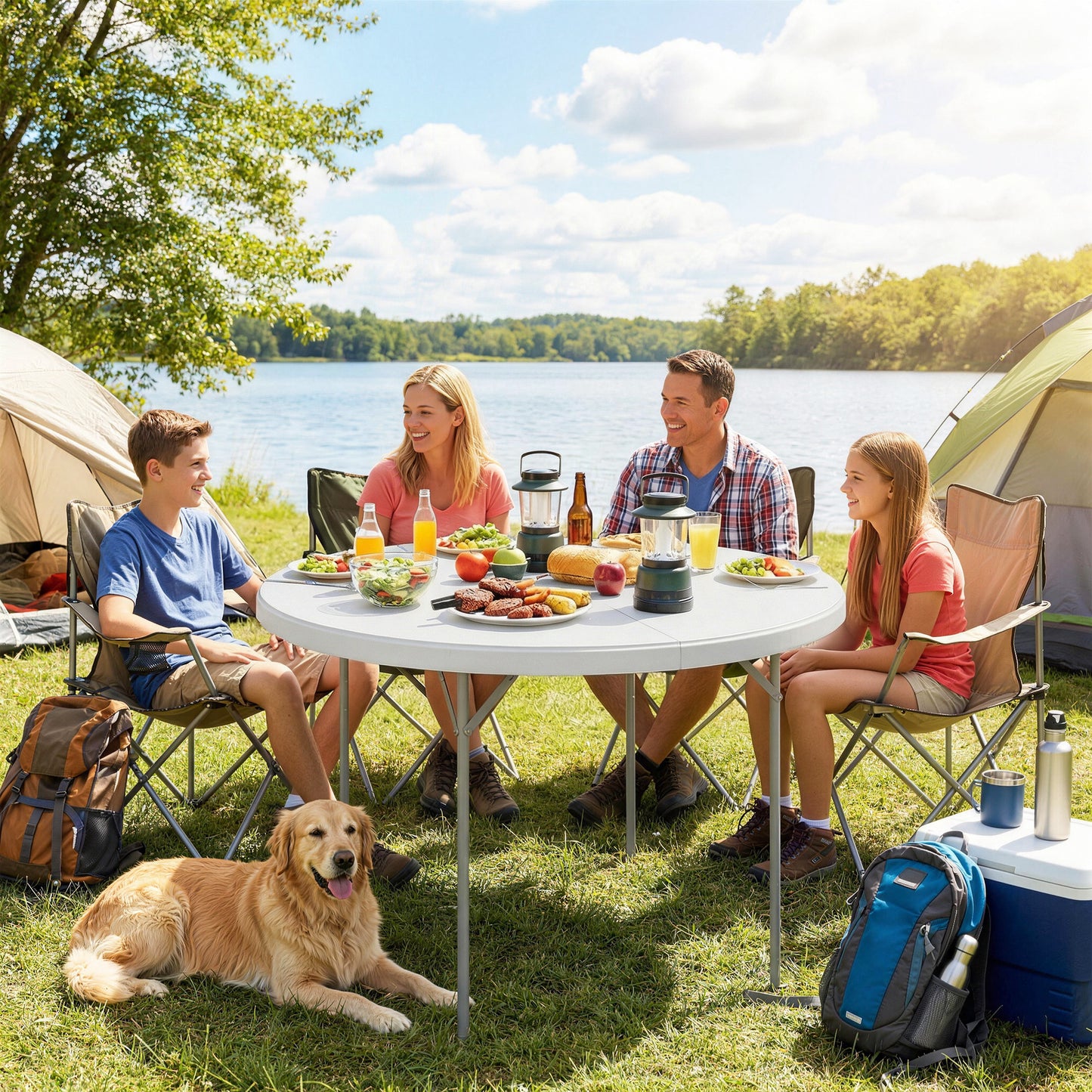 Outsunny 4ft Folding Picnic Table, Camping Table with Non-slip Foot Pads and Metal Frame, 100 kg Load, for Garden, White