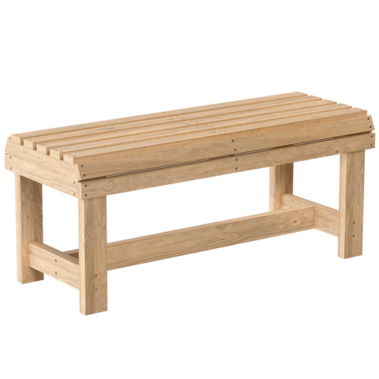 Photo of Outsunny Wooden Outdoor Bench, 2 Seater Garden Bench, Backless Patio Bench with Slatted Curved Seat, Natural Wood Finish in Finish colour on a white background