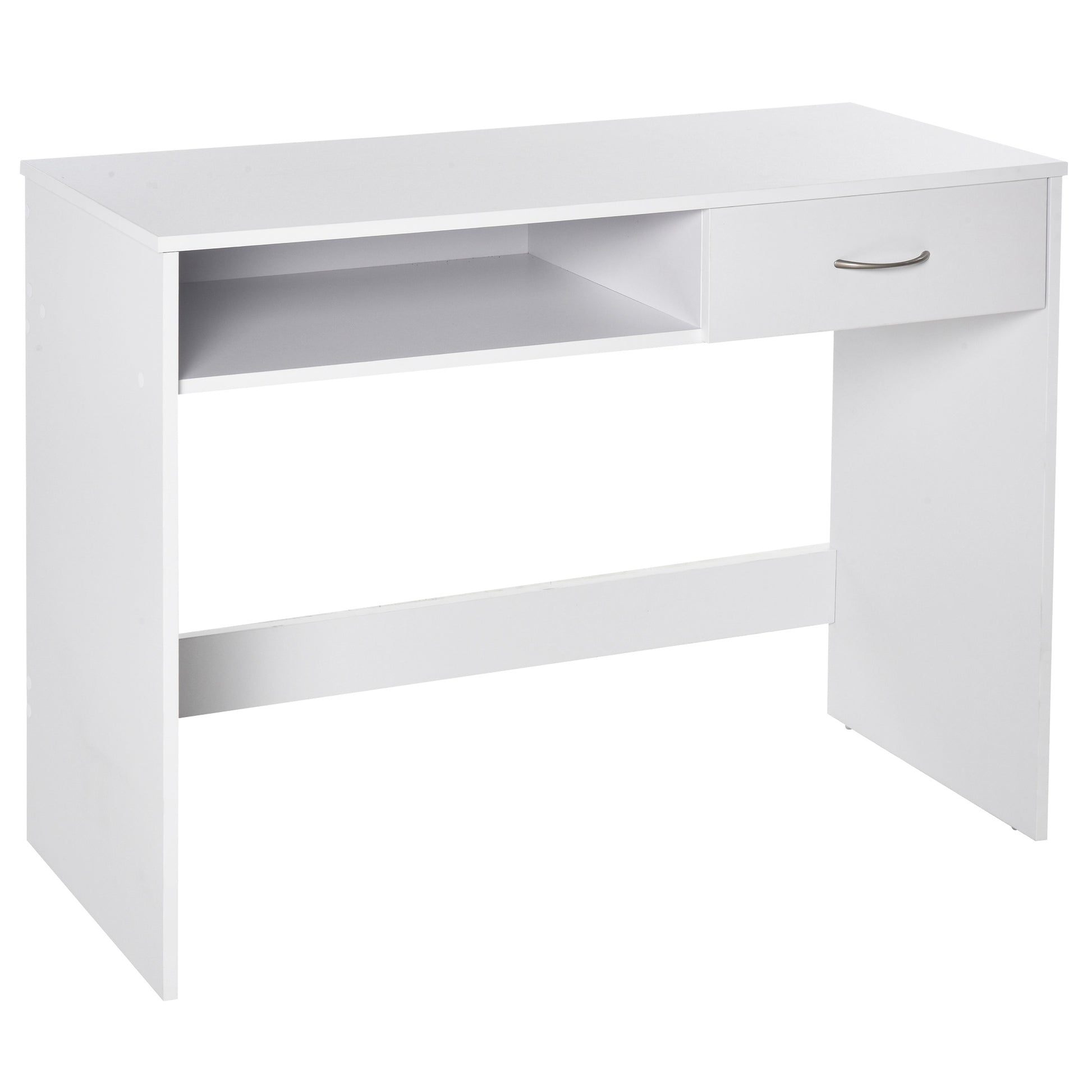 Photo of HOMCOM Compact Computer Desk, Study Table with Drawer and Storage Compartment, Writing Workstation, White in White colour on a white background
