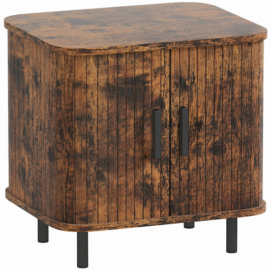 Photo of HOMCOM Nightstand with Sliding Doors and Metal Legs Rustic Brown in Brown colour on a white background