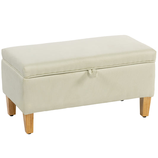 Photo of HOMCOM 30L Linen Storage Ottoman Padded Footstool with Rubberwood Legs for Storage Box, Bed End, Shoe Bench, Seating, Beige in Beige colour on a white background