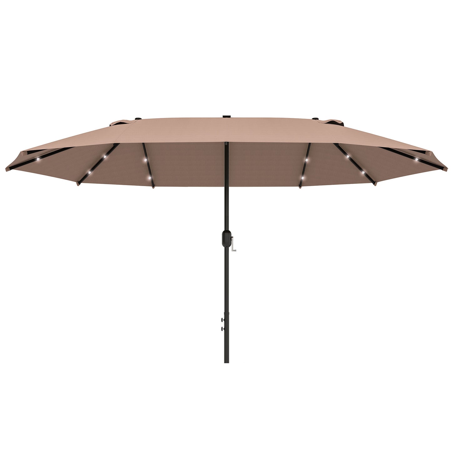 Photo of Outsunny Garden Parasol 4.4m Double-Sided Sun Umbrella Patio Parasol LED Solar Lights Khaki in Khaki colour on a white background