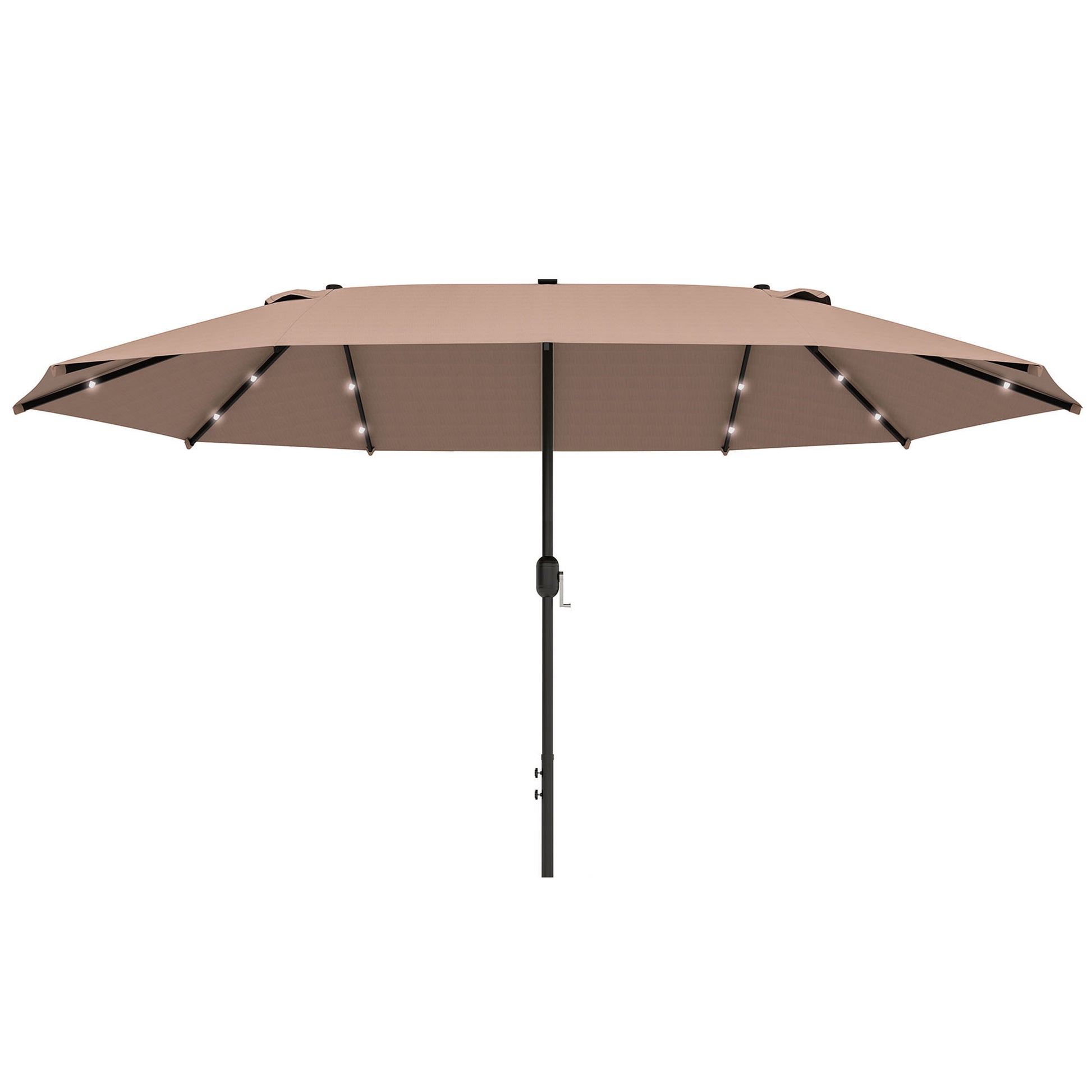 Photo of Outsunny Garden Parasol 4.4m Double-Sided Sun Umbrella Patio Parasol LED Solar Lights Khaki in Khaki colour on a white background