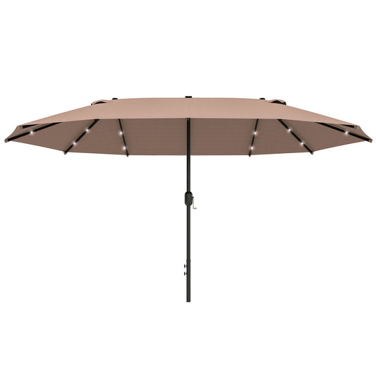 Photo of Outsunny Garden Parasol 4.4m Double-Sided Sun Umbrella Patio Parasol LED Solar Lights Khaki in Khaki colour on a white background