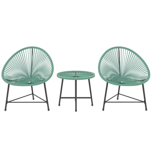 Photo of Outsunny Rattan Bistro Set with Acapulco Chairs and Glass Table, Green in Green colour on a white background