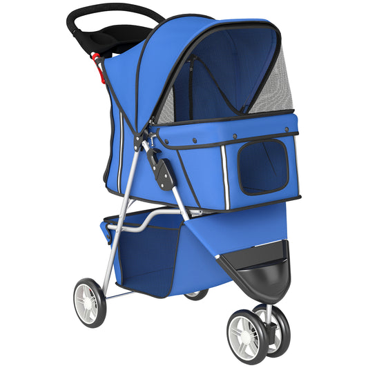 Photo of PawHut 3 Wheel Pet Stroller for Small and Miniature Dogs, Blue in Blue colour on a white background