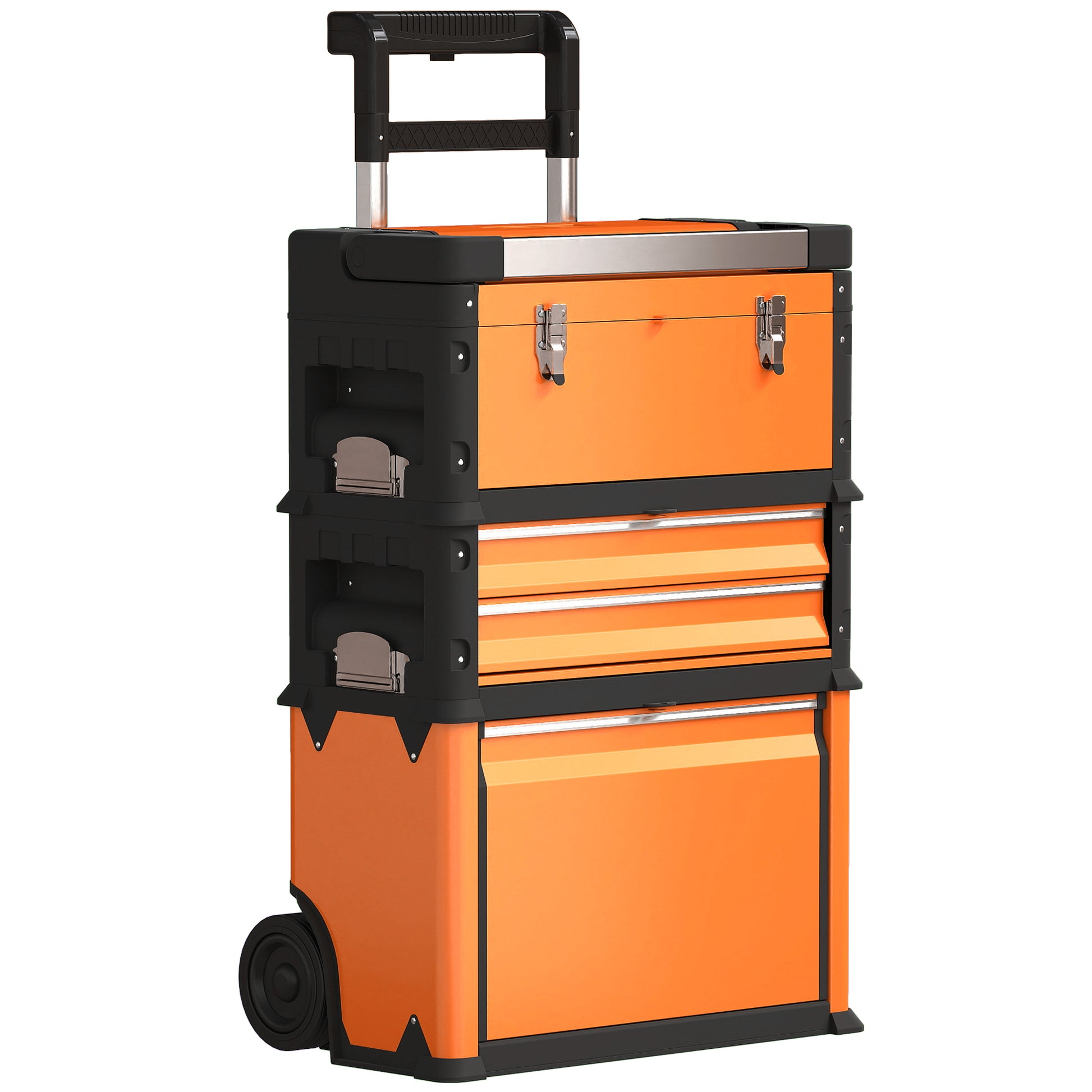 Photo of HOMCOM 3-in-1 Stackable Rolling Tool Box - Orange in Orange colour on a white background