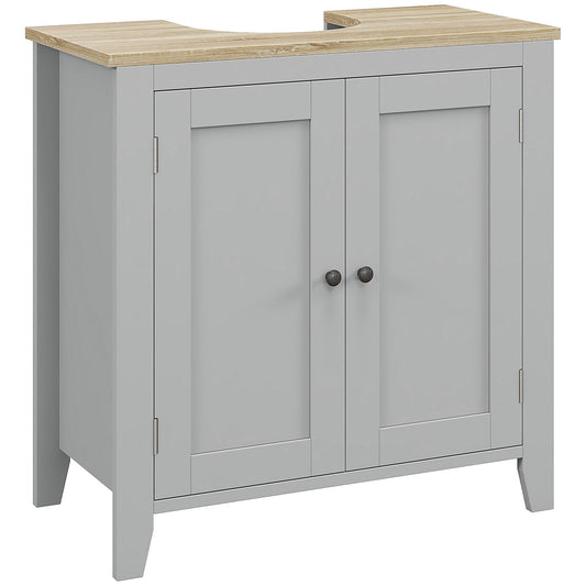 Photo of kleankin Under Sink Cabinet, Bathroom Sink Cabinet with 2 Doors, Pedestal Under Sink Design, Freestanding Bathroom Cupboard with Adjustable Shelf, Grey in Grey colour on a white background
