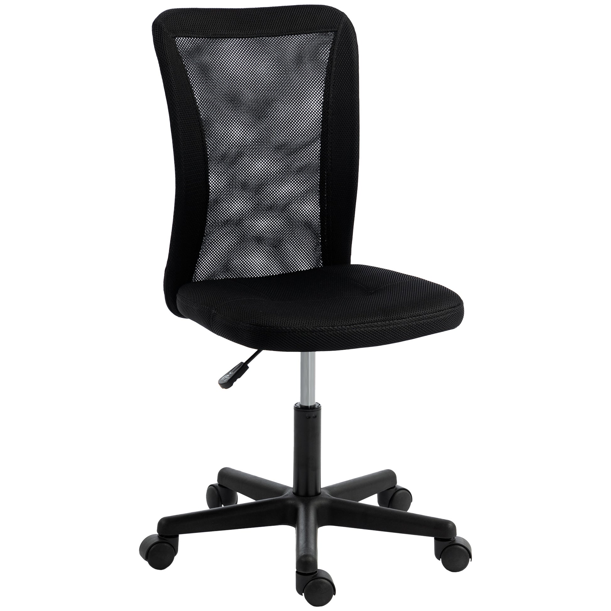 Photo of Vinsetto Computer Desk Chair, Armless Mesh Office Chair with Adjustable Height and Rolling Wheels, Black in Black colour on a white background