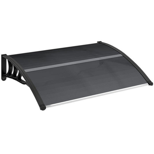 Photo of Outsunny Front Door Canopy Outdoor Awning Aluminium Rigid Plastic Polycarbonate Rain Shelter UV Water Rain Resistant 100 x 75cm Black in Black colour on a white background