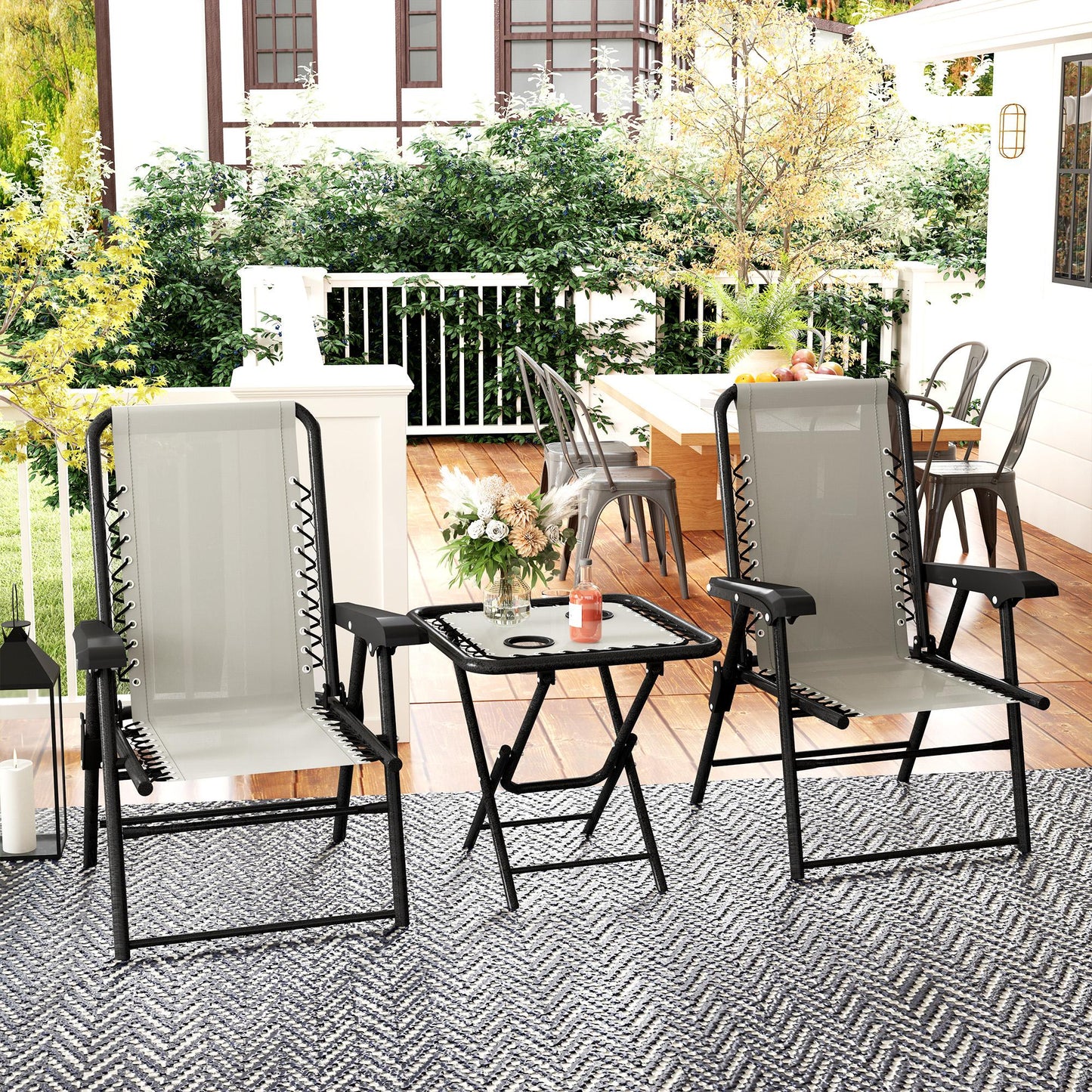 Outsunny Three-Piece Garden Table and Chair Set - Cream White