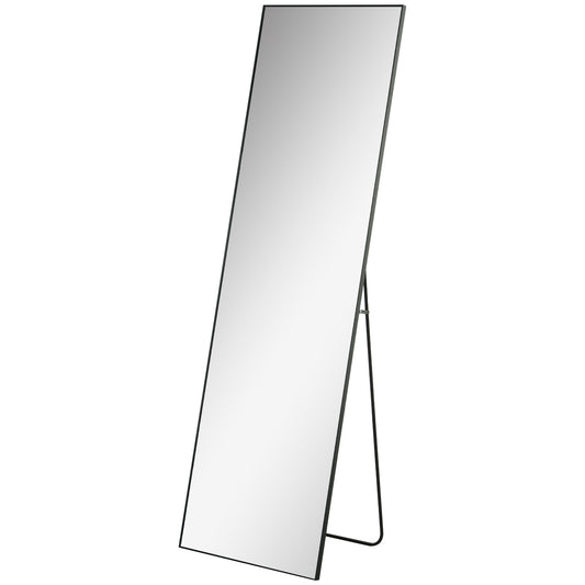Photo of HOMCOM Full Length Mirror, Aluminium Alloy Framed Full Body Mirror with Shatterproof Layer, Standing or Wall Hanging, Black in Black colour on a white background