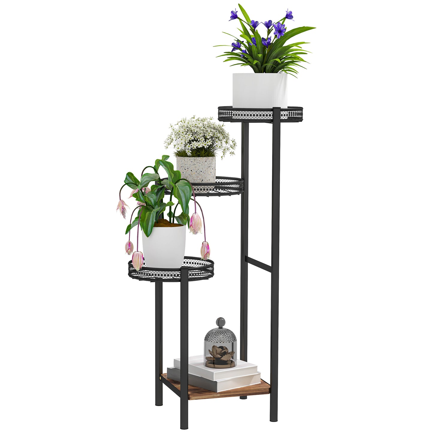 Photo of Outsunny Four-Tier Steel Plant Stand - Black in Black colour on a white background