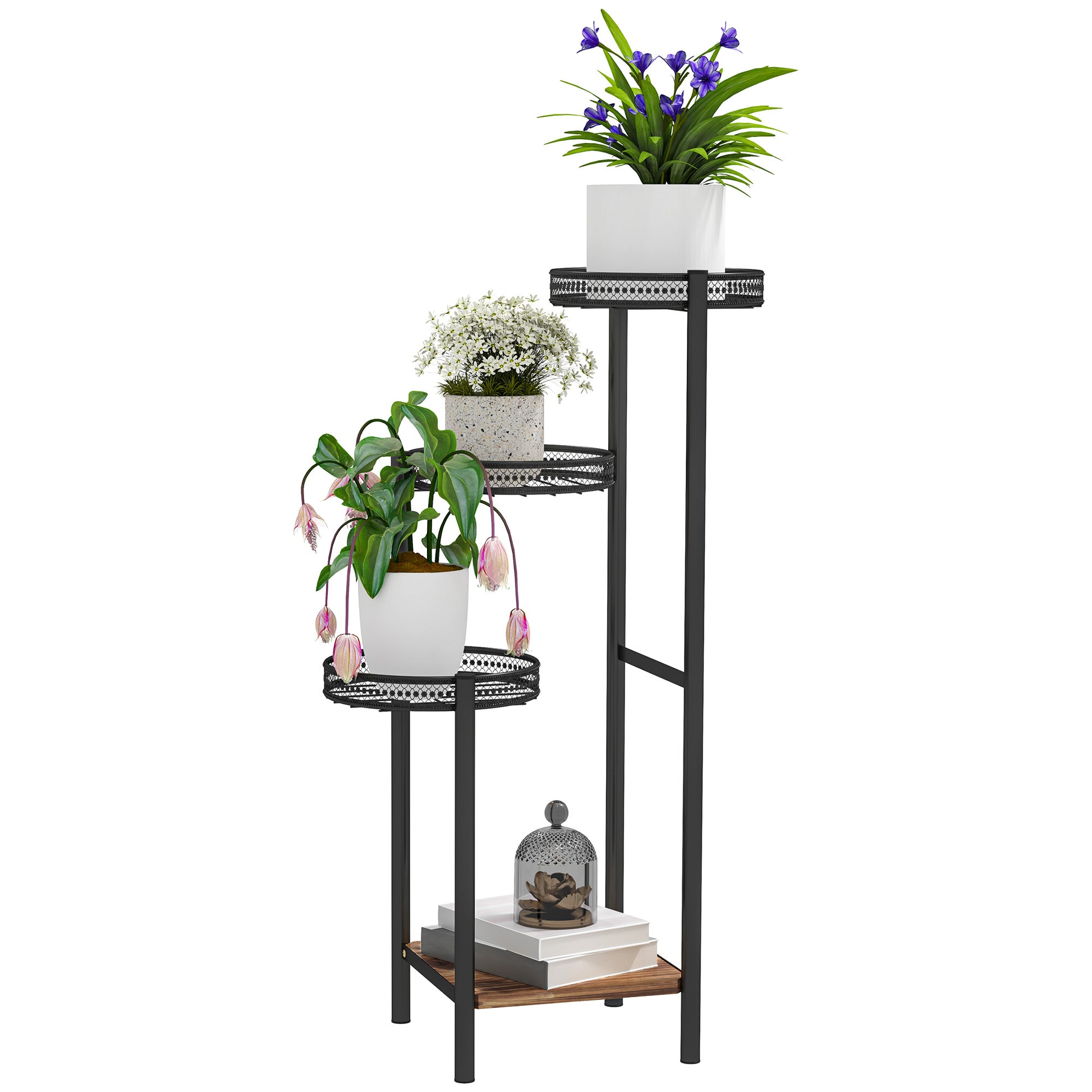 Photo of Outsunny Four-Tier Steel Plant Stand - Black in Black colour on a white background