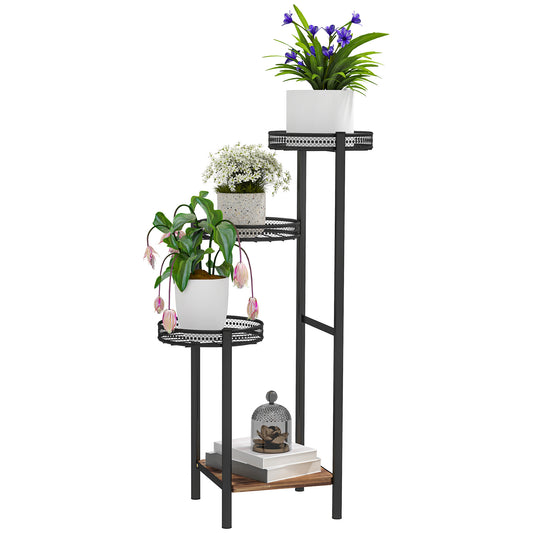 Photo of Outsunny Four-Tier Steel Plant Stand - Black in Black colour on a white background