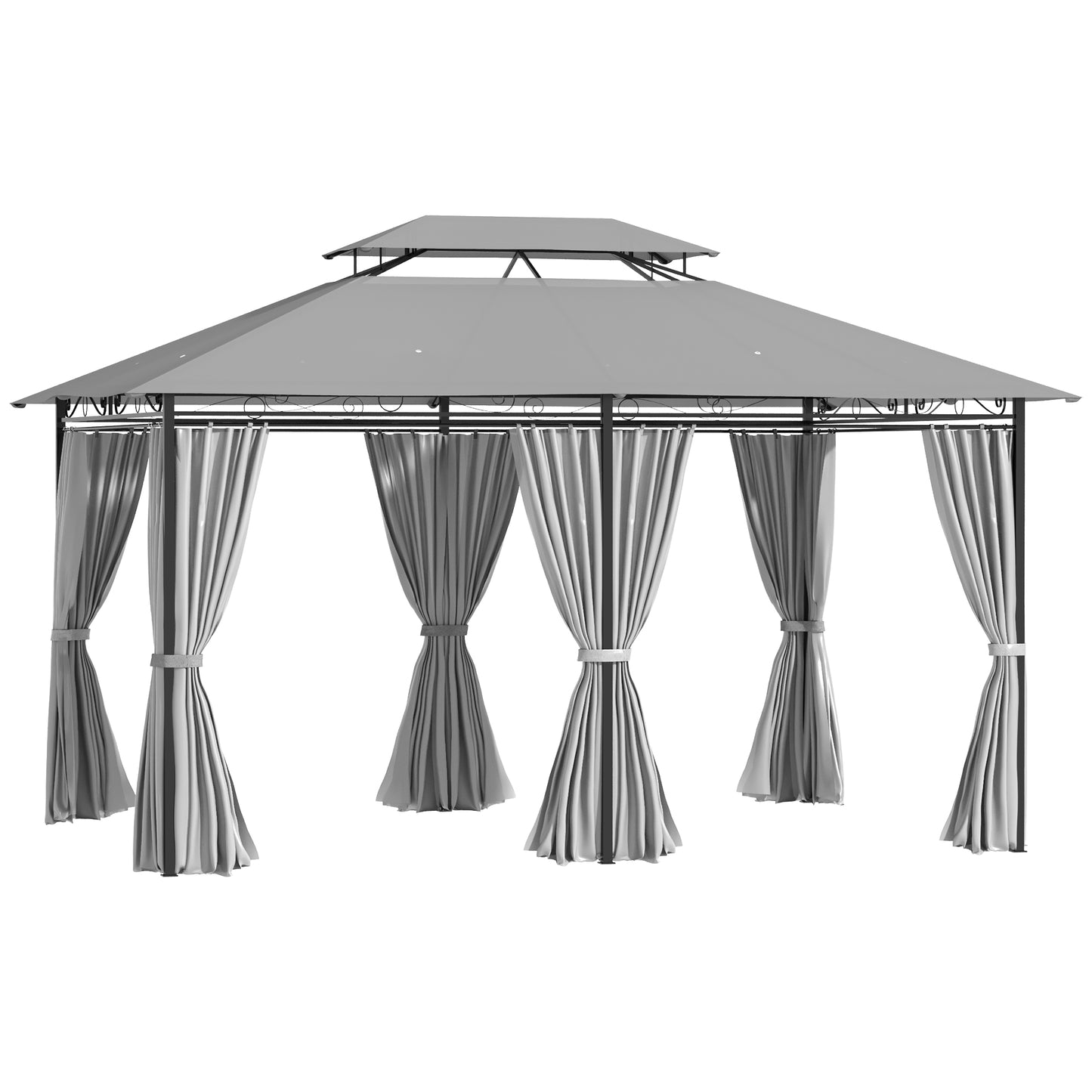 Photo of Outsunny 4m x 3(m) Metal Gazebo Canopy Party Tent Garden Pavillion Patio Shelter Pavilion with Curtains Sidewalls, Dark Grey in Grey colour on a white background