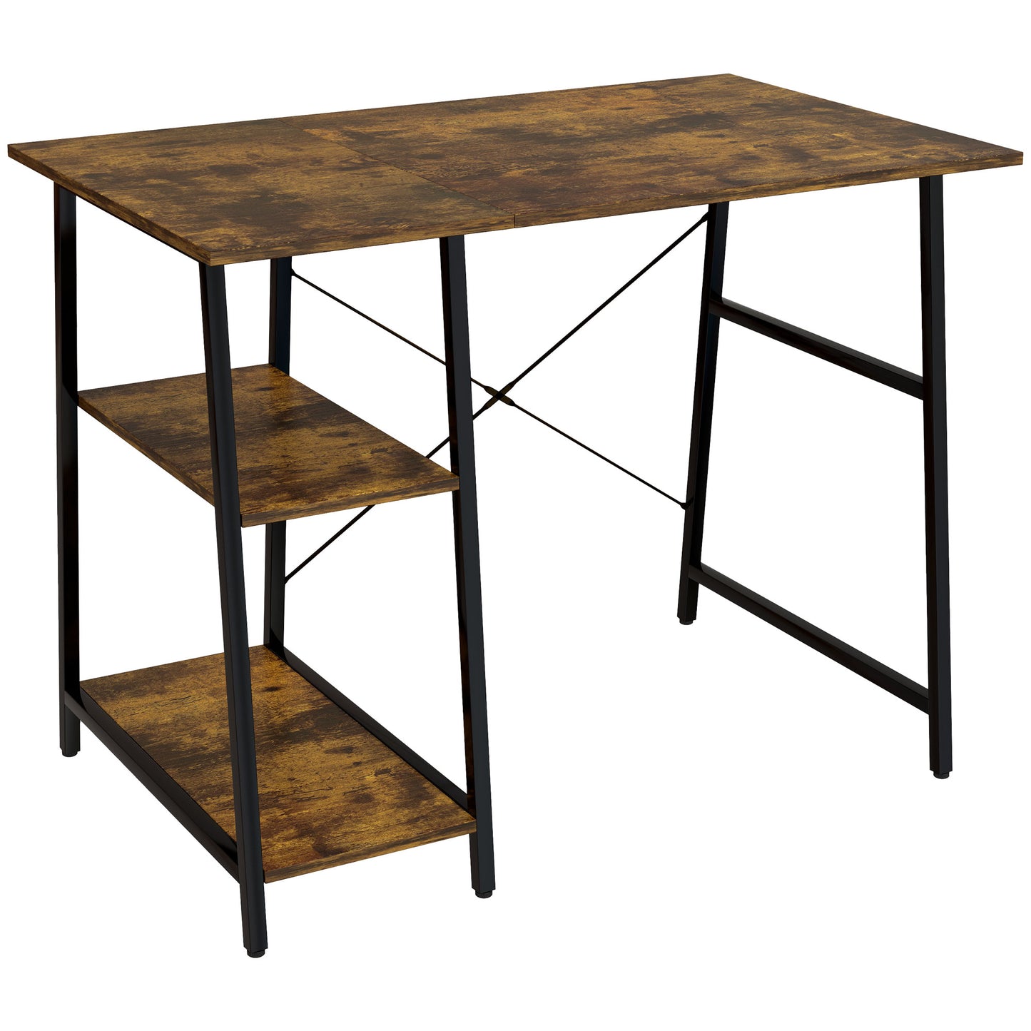 Photo of HOMCOM Industrial-Style Work Desk, with Shelves - Brown/Black in Brown/Black colour on a white background