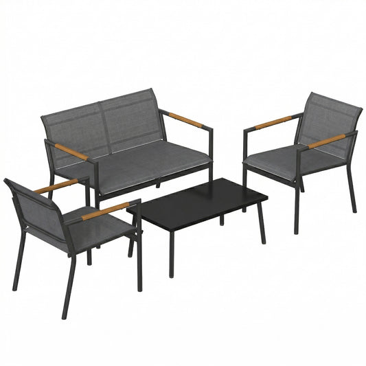 Photo of Outsunny 4 Seater Garden Furniture Set with Loveseat, Armchairs, Table, Metal Garden Sofa Set with Breathable Seats, Grey in Grey colour on a white background