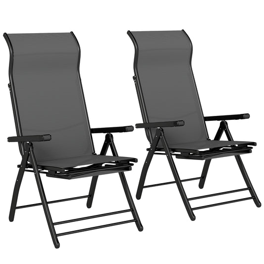 Photo of Outsunny Reclining Garden Chairs Set of 2, 5-Position Folding Sun Loungers with High Back, Retractable Footrest, Dark Grey in Grey colour on a white background