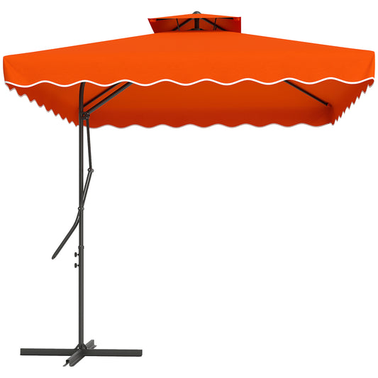 Photo of Outsunny 2.5m Cantilever Parasol with Easy Lever, Square Double Top Garden Parasol Umbrella with Ruffles and Cross Base, Overhanging Outdoor Sun Shades, Orange in Orange colour on a white background