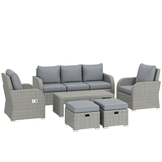 Photo of Outsunny Six-piece Rattan Garden Furniture Set with Reclining Armchairs - Dark Grey in Grey colour on a white background