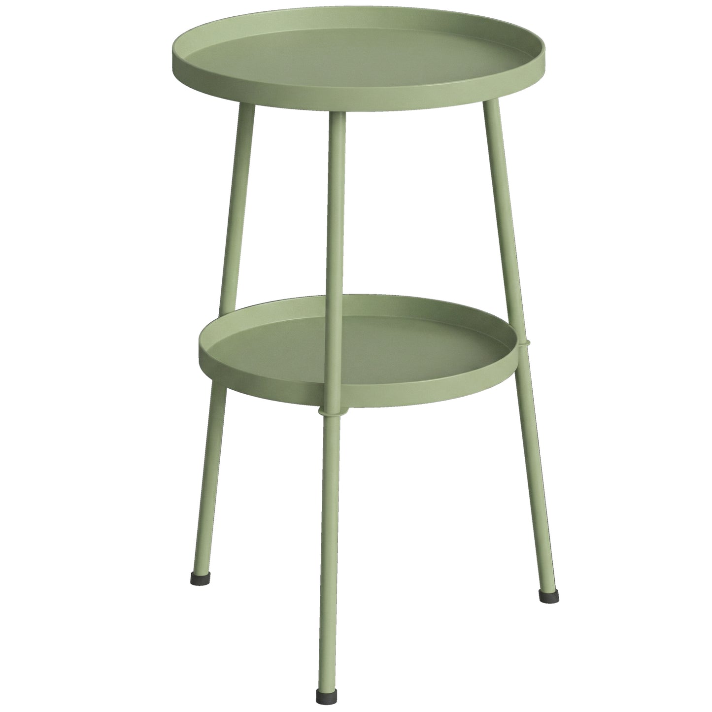 Photo of Outsunny Patio Side Table, 2-Tier Round Coffee End Table for Garden Balcony Living Room Bedroom, Light Green in Green colour on a white background