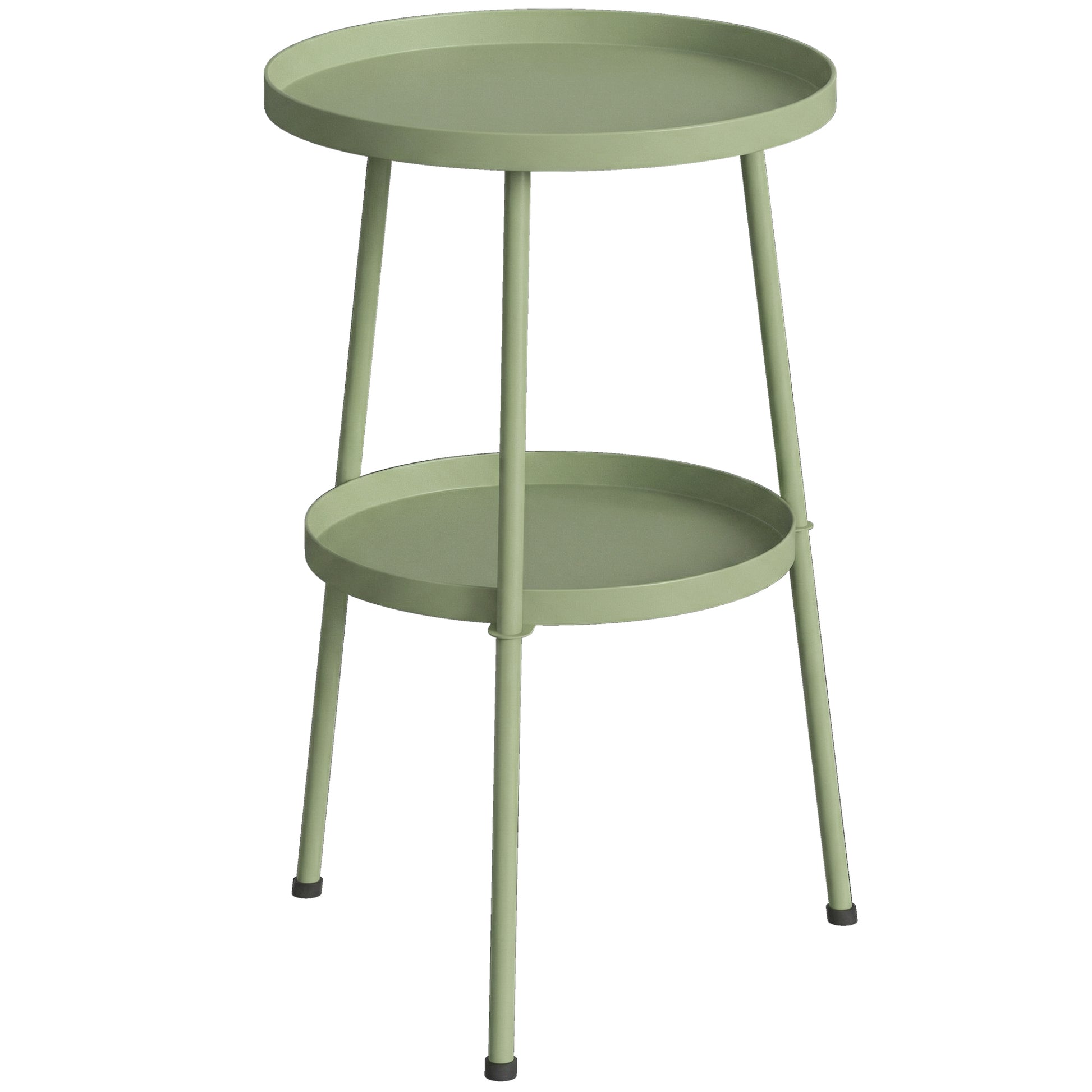 Photo of Outsunny Patio Side Table, 2-Tier Round Coffee End Table for Garden Balcony Living Room Bedroom, Light Green in Green colour on a white background