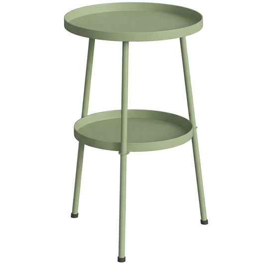 Photo of Outsunny Patio Side Table, 2-Tier Round Coffee End Table for Garden Balcony Living Room Bedroom, Light Green in Green colour on a white background