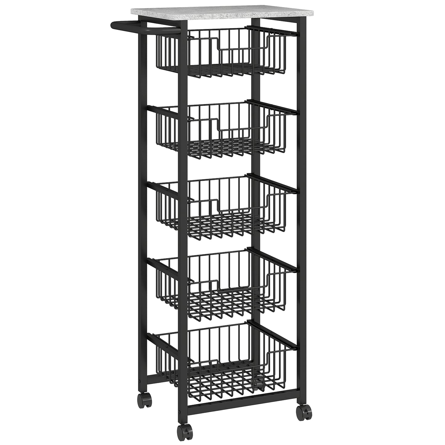 Photo of HOMCOM Five Basket Mobile Kitchen Island, with Brakes - Grey/Black in Grey/Black colour on a white background