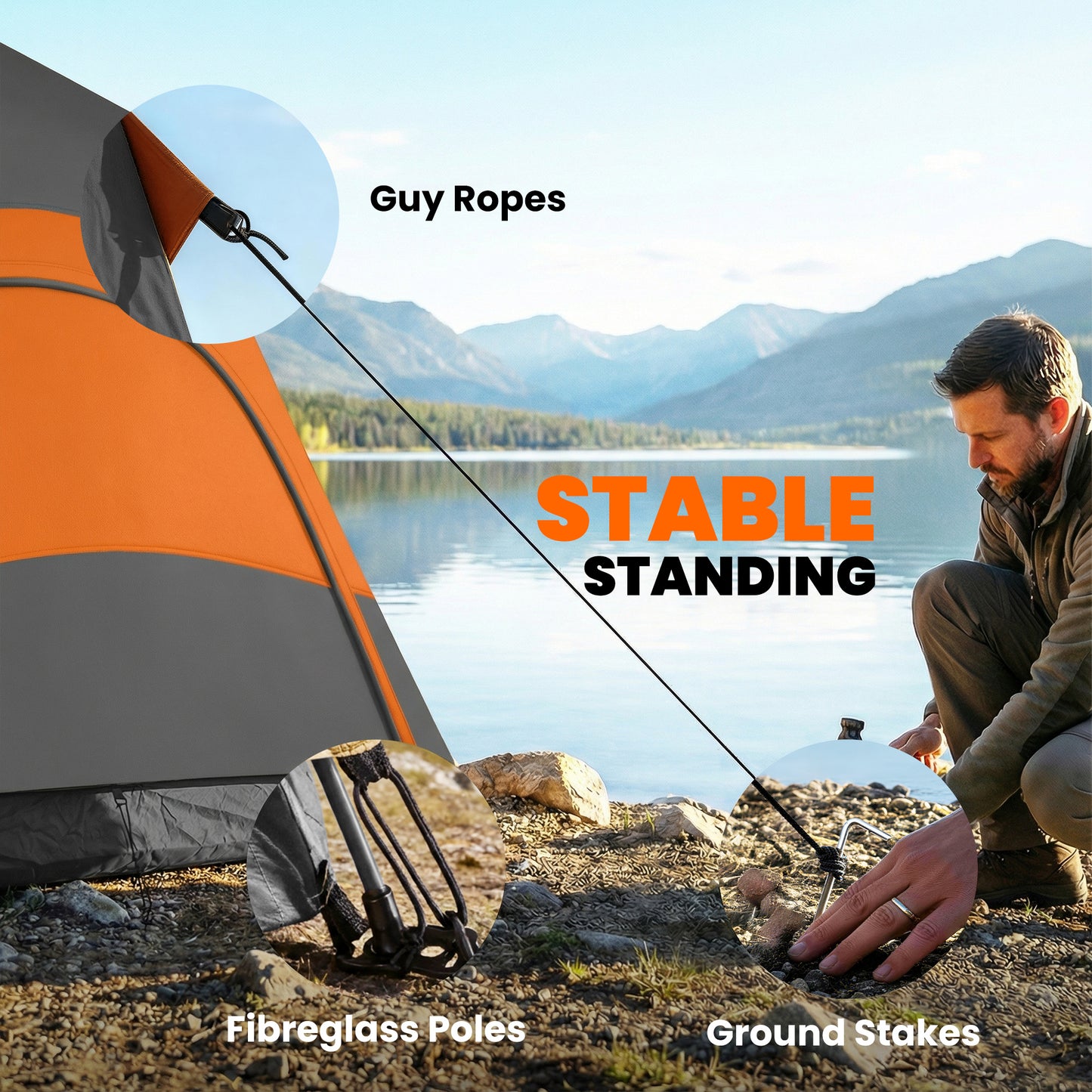 Outsunny Double Layer Instant Pop Up Tent with Rainfly, Portable Camping Shelter with Sewn-in Groundsheet and Carry Bag, Orange
