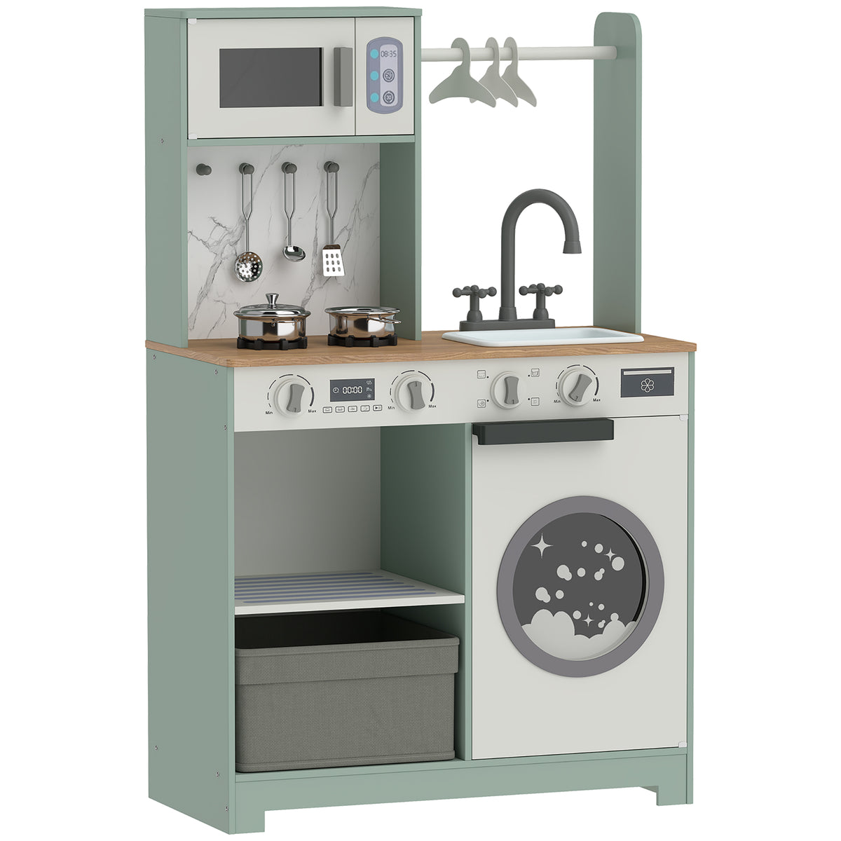 Photo of AIYAPLAY Kids Play Kitchen, Pretend Play Toy Kitchen Playset with Stove, Sink, Microwave, 5Pcs Accessories for 3-6 Years, Green in Green colour on a white background