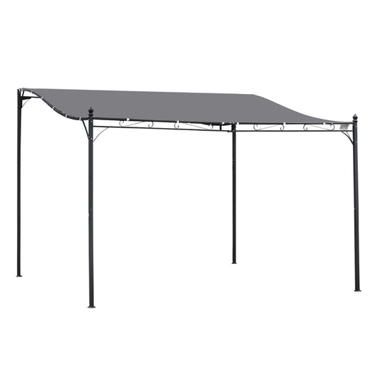Photo of Outsunny 4 x 3 Meters Canopy Metal Wall Gazebo Awning Garden Marquee Shelter Door Porch - Grey in Grey colour on a white background