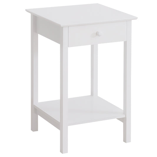 Photo of HOMCOM White Bedside Table, Wooden Side Table, Nightstand, Bedside Cabinet with Drawer and Storage Shelf for Bedroom and Living Room in Room colour on a white background