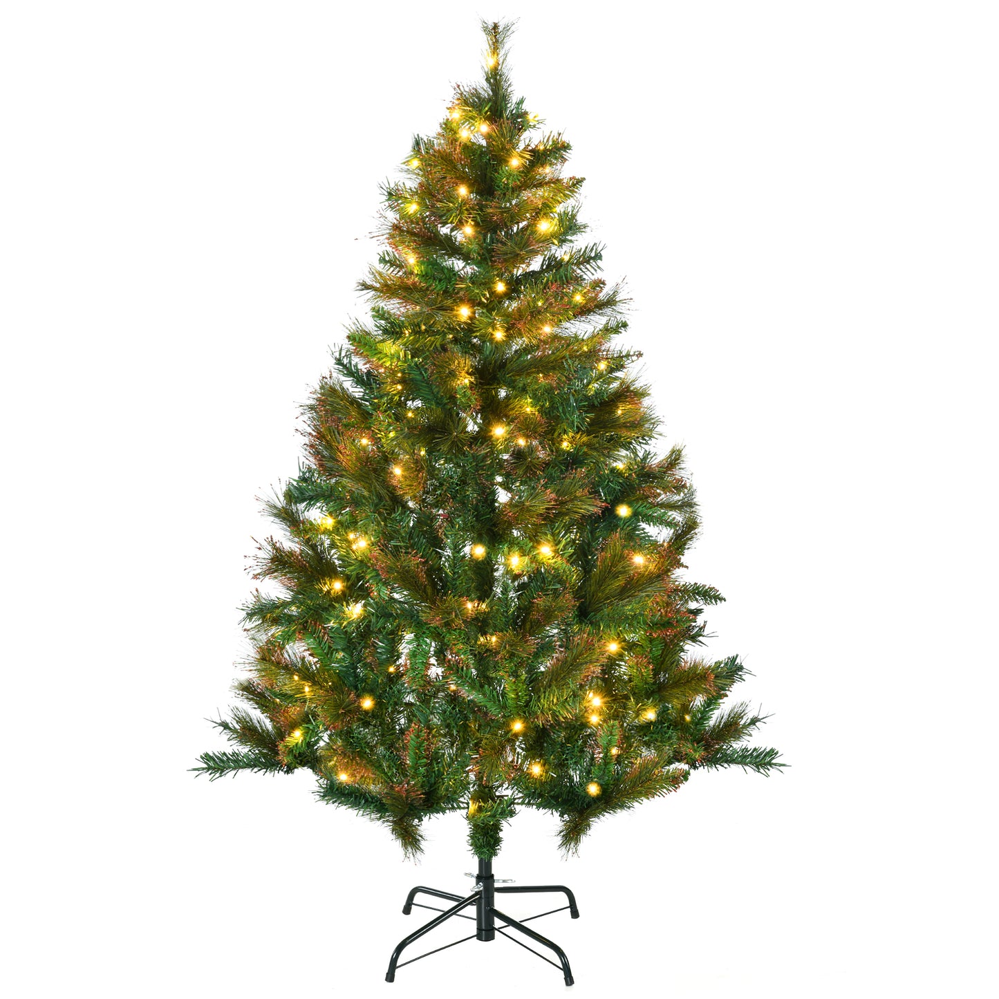 Photo of HOMCOM 1.5m 5ft Pre-Lit Christmas Tree Artificial Spruce Xmas Tree Warm White LED Holiday Décor with Metal Stand in Stand colour on a white background