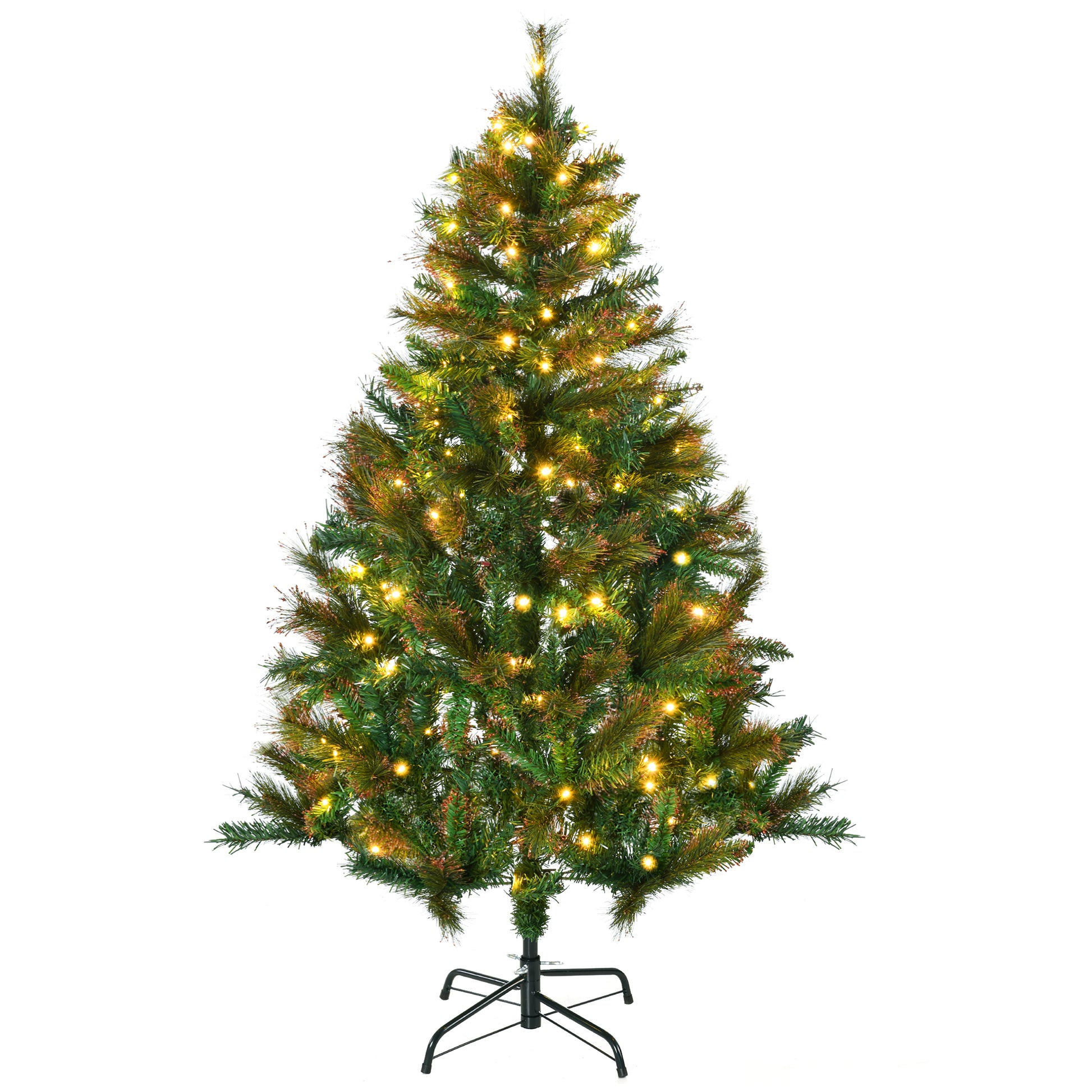Photo of HOMCOM 1.5m 5ft Pre-Lit Christmas Tree Artificial Spruce Xmas Tree Warm White LED Holiday Décor with Metal Stand in Stand colour on a white background
