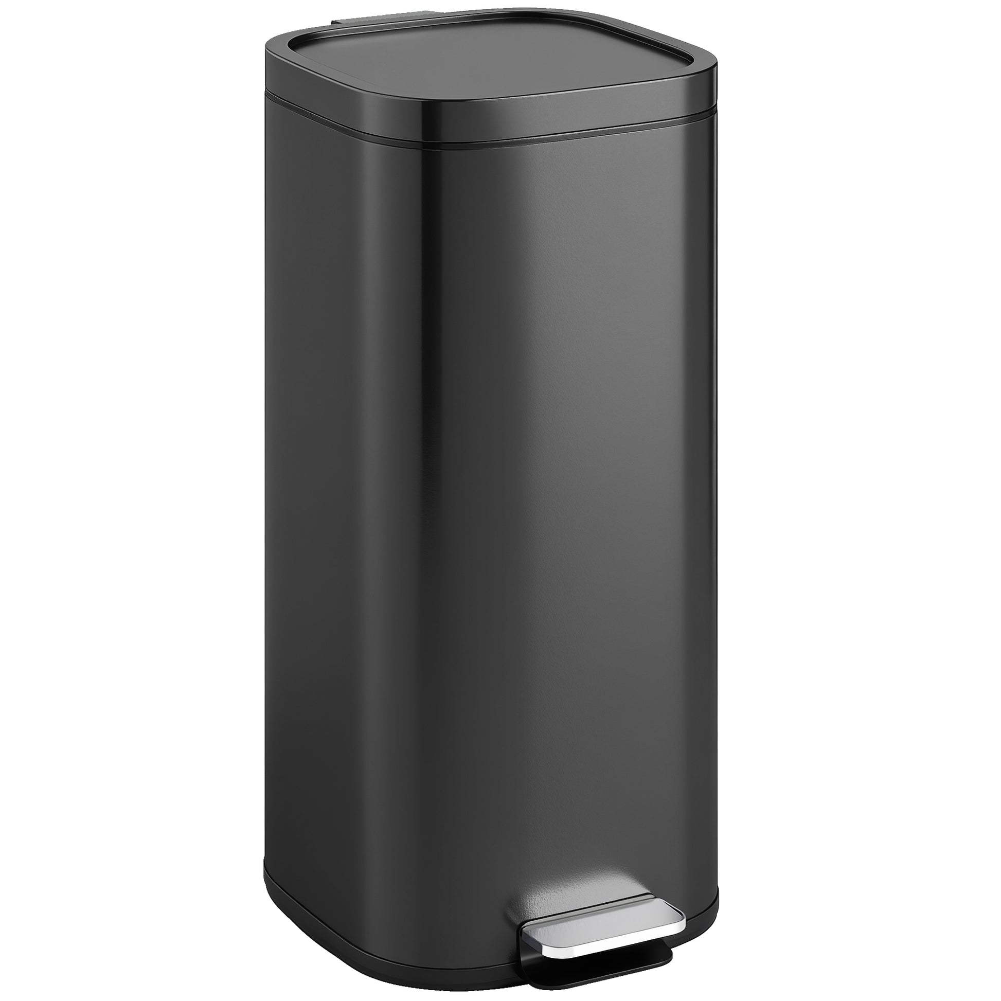 Photo of HOMCOM 30L Kitchen Bin, Compact Pedal Bin with Soft-Close and Stay-Open Lid, Removable Bucket for Kitchen, Home, Office, Black in Black colour on a white background