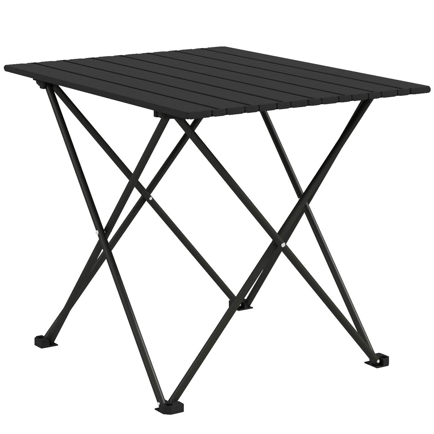 Photo of Outsunny Folding Camping Table, Lightweight Metal Picnic Table with Carry Bag, Foldable Table for Outdoor Camping, Picnic, Hiking, BBQ, Fishing, Black in Black colour on a white background