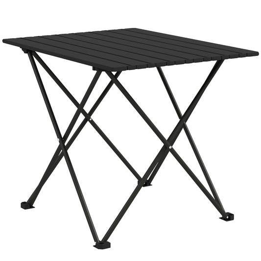 Photo of Outsunny Folding Camping Table, Lightweight Metal Picnic Table with Carry Bag, Foldable Table for Outdoor Camping, Picnic, Hiking, BBQ, Fishing, Black in Black colour on a white background
