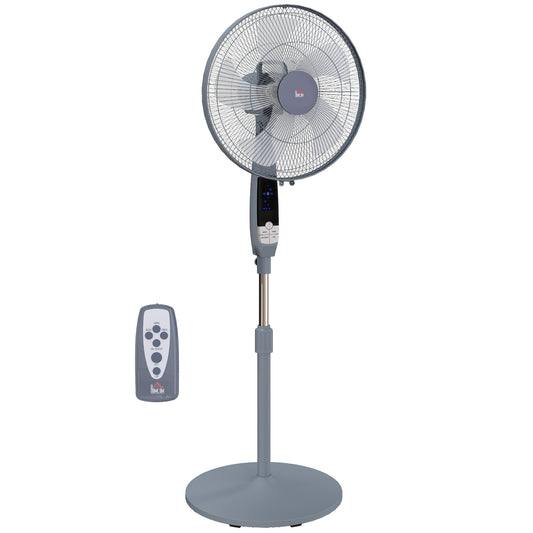 Photo of HOMCOM 16in Pedestal Standing Floor Fan, Oscillation Cooling Fan with Remote Control, Grey in Grey colour on a white background