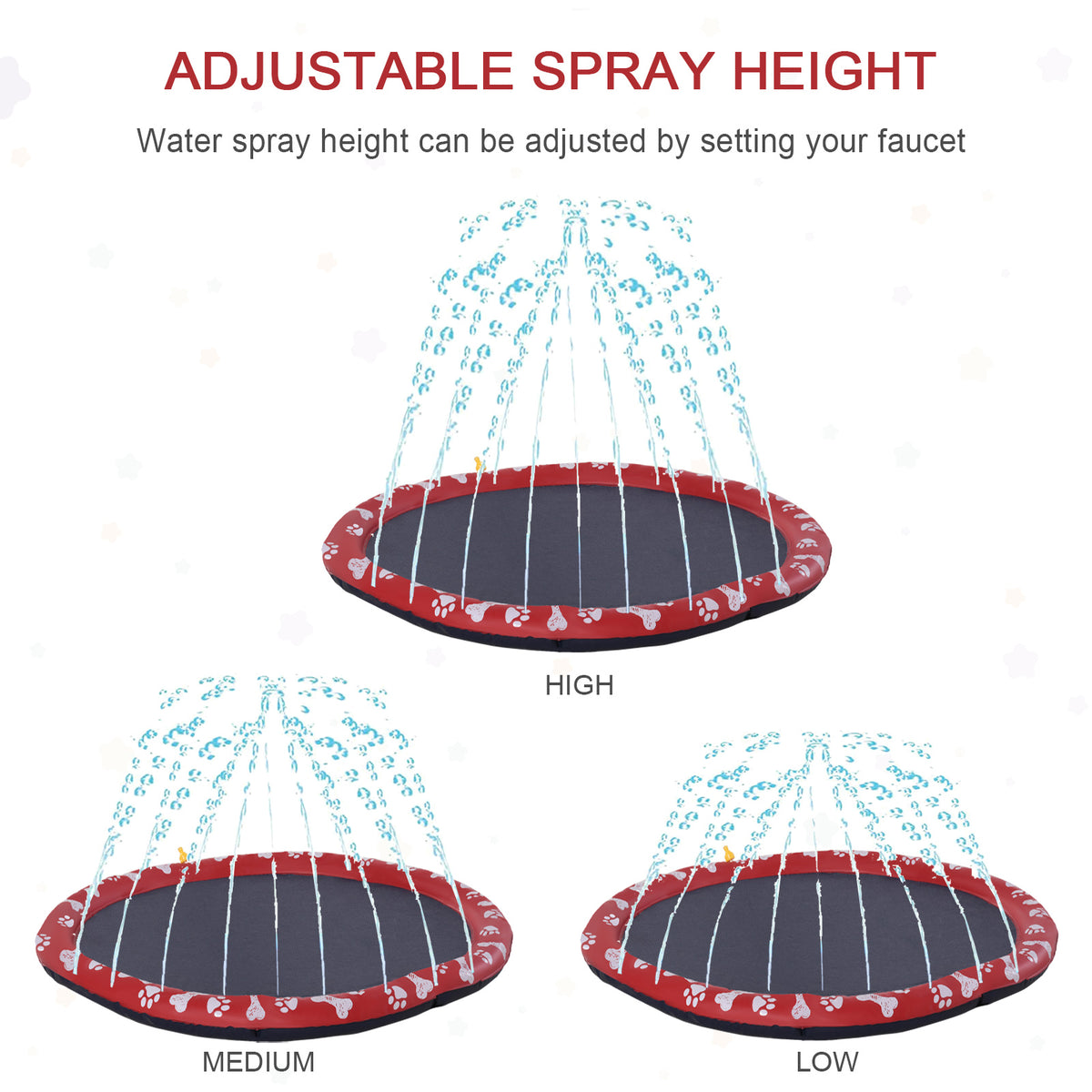 PawHut Dog Splash Pad, Pet Sprinkler Mat, Non-Slip Dog Paddling Pool, Foldable Outdoor Sprinkler and Splash Mat Water Play for Garden, Patio, Summer Fun, 150 cm