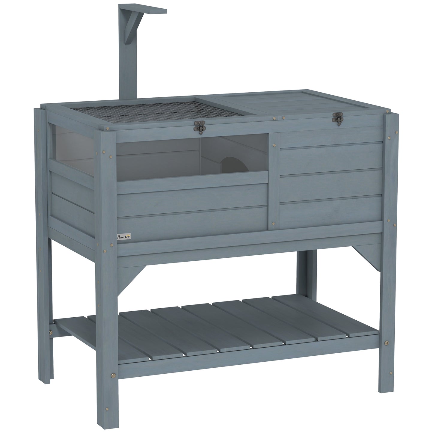 Photo of PawHut Wooden Tortoise House, with Shelter, Run, Shelf, Lamp Holder, Tray, Grey in Grey colour on a white background