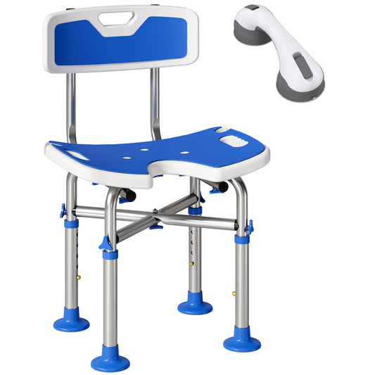 Photo of HOMCOM Shower Chair with U-Shaped Cutout, Height Adjustable Bath Bench, Padded Shower Stool for Elderly, Senior, Disabled, Blue in Blue colour on a white background